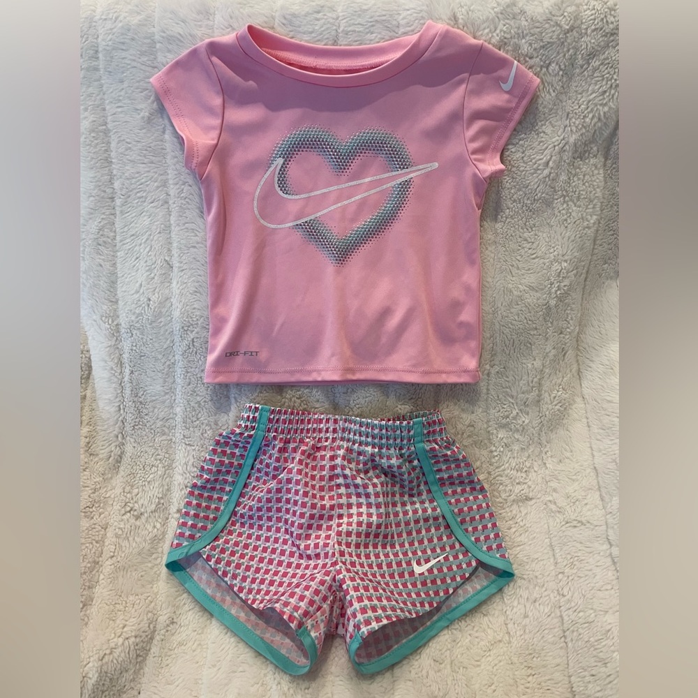 Nike Pink Heart Tee and Shorts Set